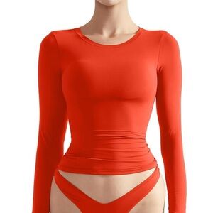 SUUKSESS Women Double Lined Fitted Basic T Shirts Crew Neck Long Sleeve Crop Top